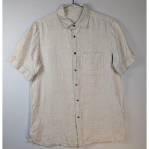 Tasso Elba Linen Shirt Men S Beige Short Sleeve Button Up Coastal Euro Resort